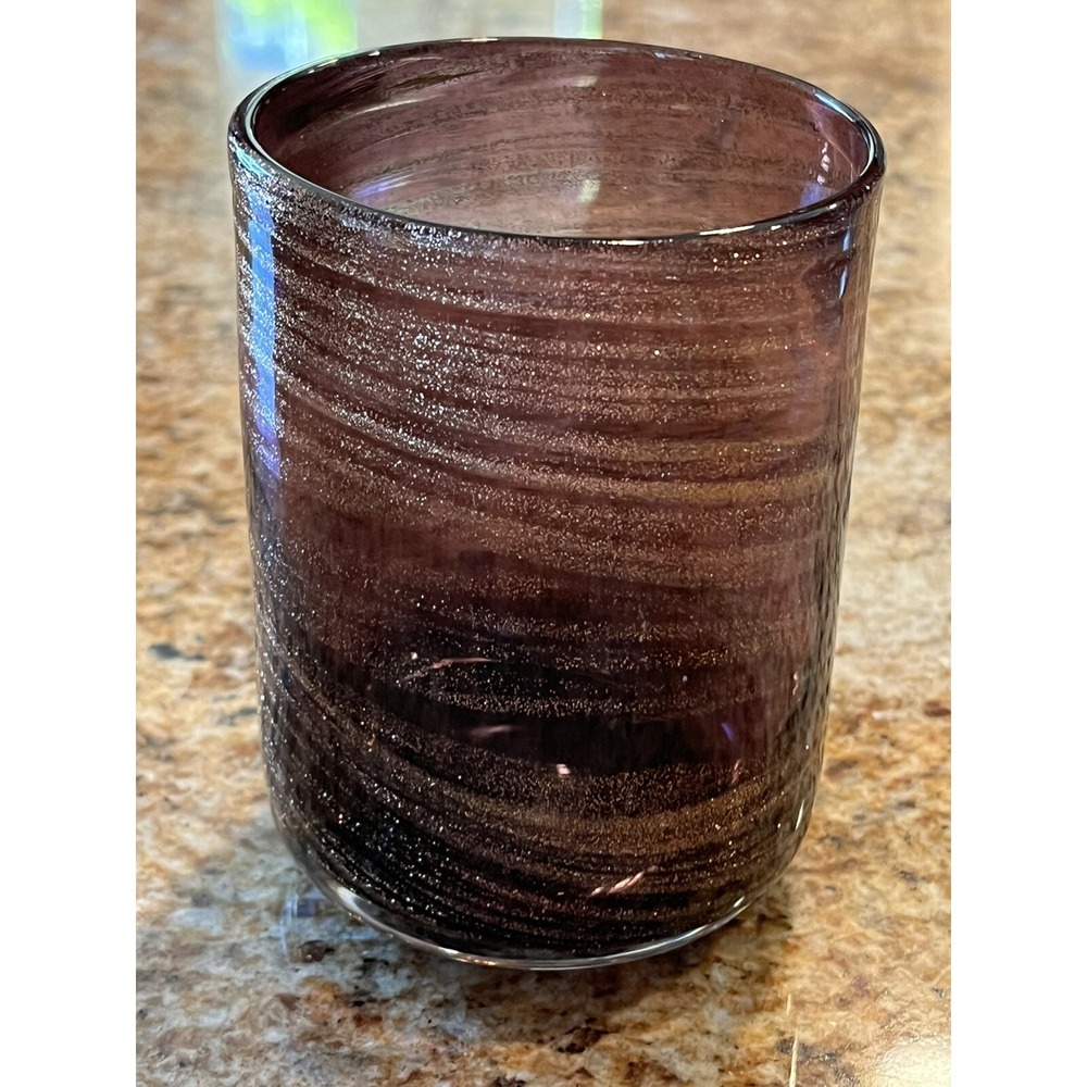 Hand blown Art Glass Votive/Tea light  Holder - Amethyst &‎ Gold Swirl